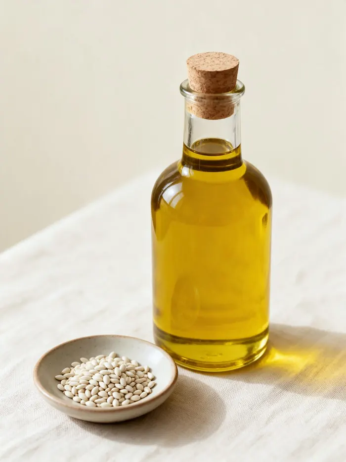 Virgin safflower oil in a plain glass bottle